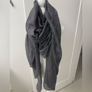 Brunello Cucinelli Charcoal Plaid with Diamond Threads Shawl Scarf